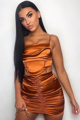 Rust Cowl Neck Satin Corset Top - Skylar