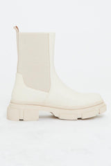 Beige Faux Leather Ankle High Biker Boots - Alija