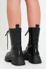 Black Chain Detail Faux Leather Boots - Niska