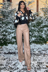 Tan PU Croc Leather Straight Leg Trousers - Sevyn