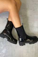 Black Patent High Chelsea Boot - Kittie