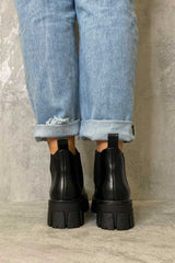 Black Faux Leather Chunky Sole Chelsea Boot - Zamirah