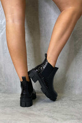 Black Croc Chunky Sole Chelsea Boot - Zamirah