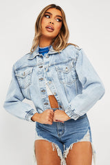 Blue Acid Wash Elasticated Hem Denim Jacket - Freja