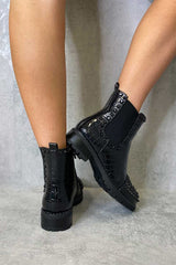 Black Patent Croc Stud Chelsea Boots - Taegan