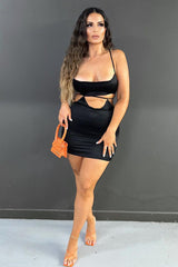 Black Satin Cowl Neck Crop Top - Val