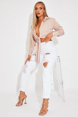 White Extremely Ripped Denim Mom Jeans - Ellynor-Jeans