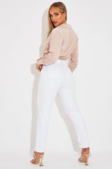White Extremely Ripped Denim Mom Jeans - Ellynor-Jeans