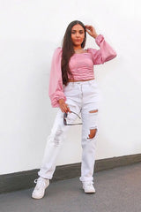 White Extremely Ripped Denim Mom Jeans - Ellynor-Jeans
