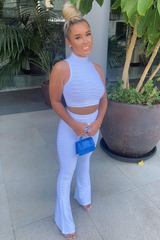 White High Neck Crop Top & Flare Pants Set - Dailyn