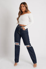 White Off the Shoulder Long Sleeve Ruched Crop Top - Kali-Crop Tops