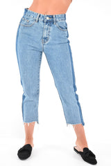 Light Wash Colour Block Fray Hem Jeans - Rhya