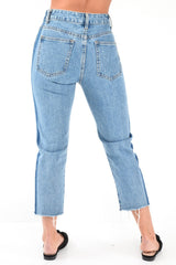 Light Wash Colour Block Fray Hem Jeans - Rhya