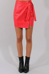 Red PU Wrap Around Mini Skirt - Jazlyn