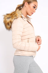 Stone Padded Coat with Fur Trim Hood - Helena