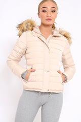 Stone Padded Coat with Fur Trim Hood - Helena