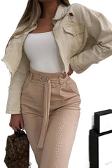 Nude Belted Croc Print Tapered Trousers - Aasia