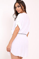 White Aztec Multi Embroidery Dress - Aabriella