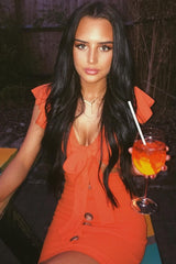 Orange Tie Button Front Bodycon Dress - Aaira