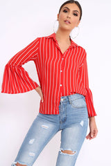 Red Stripe Bell Sleeved Shirt - Aairah