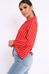 Red Stripe Bell Sleeved Shirt - Aairah