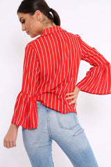 Red Stripe Bell Sleeved Shirt - Aairah