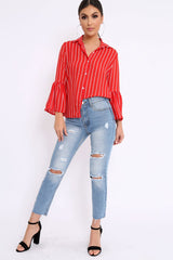 Red Stripe Bell Sleeved Shirt - Aairah