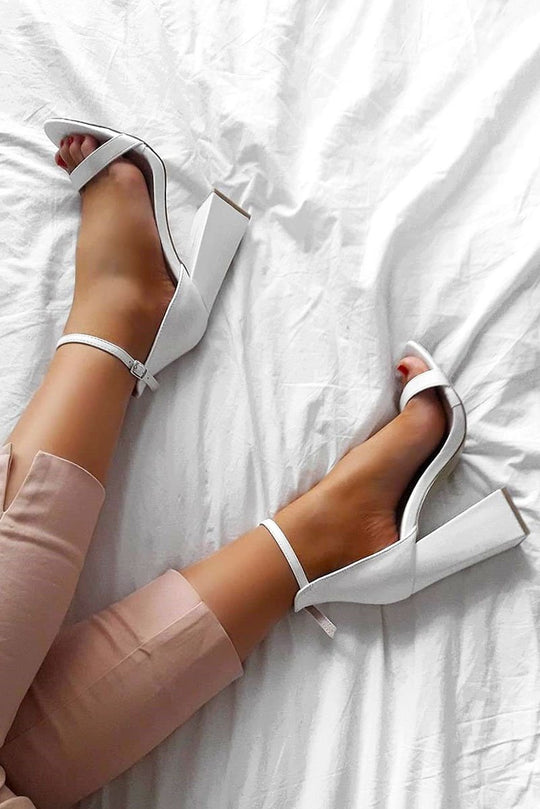 White PUPeep Toe Block Heels - Aalia