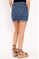 Blue Denim Zip Frayed Hem Mini Skirt - Aaliah