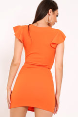 Orange Tie Button Front Bodycon Dress - Aaira