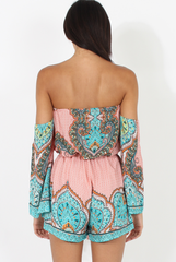 Pink And Blue Paisley Bardot Playsuit - Aaliyah