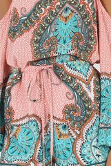Pink And Blue Paisley Bardot Playsuit - Aaliyah