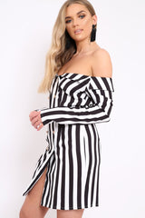White Stripe Button Detail Blazer Dress - Aaliyana