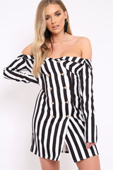White Stripe Button Detail Blazer Dress - Aaliyana