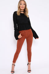 Black Rib Ruffle Top - Alaria