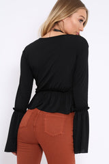 Black Rib Ruffle Top - Alaria