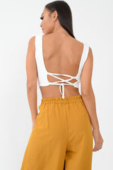 White Plunge Tie Front Bralet - Brelee