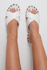White PU Braided Detail Cross Over Sandals - Aamiyah