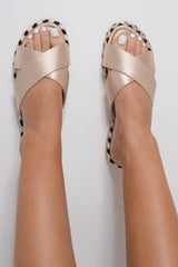 Beige Silky Braided Detail Cross Over Sliders - Aamiyah