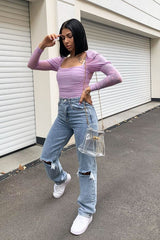 Lilac Ruched Body Mesh Sleeve Bodysuit - Raeya