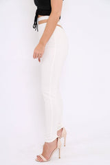 White Cut Out Back Thong Trousers - Aanya