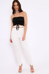 White Cut Out Back Thong Trousers - Aanya
