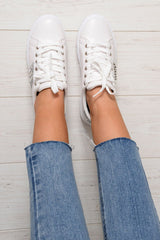 White Embellished Stud Platform Trainers - Aariel