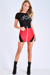 Red Black Knit Colour Block Zip Front Mini Skirt - Aariel