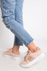 Pink Embellished Stud Platform Trainers - Aariel