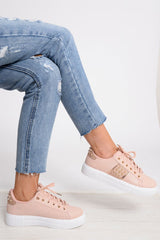 Pink Embellished Stud Platform Trainers - Aariel
