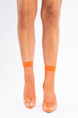 Orange Patent Pointed Fishnet Heels - Aarolyn