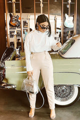 Nude Belted Croc Print Tapered Trousers - Aasia