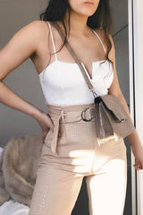 Nude Belted Croc Print Tapered Trousers - Aasia