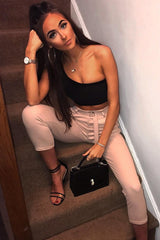 Nude Belted Croc Print Tapered Trousers - Aasia